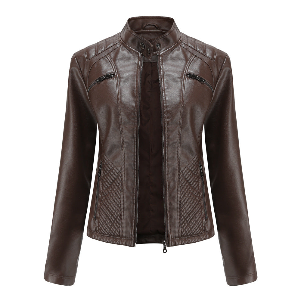 Brown leather jacket on a white background