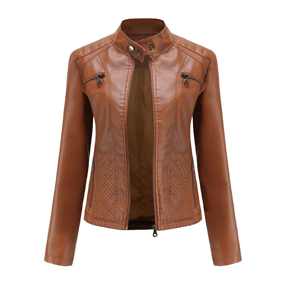 Brown leather jacket on a white background