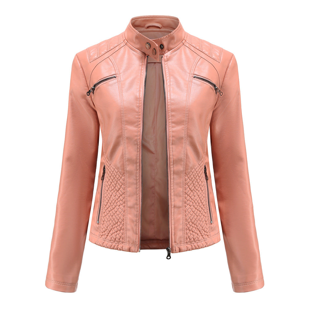 Pink leather jacket on a white background